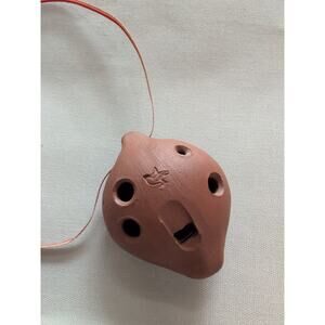 Vintage Art Pottery Recorder Pendant Necklace Whistle instrument